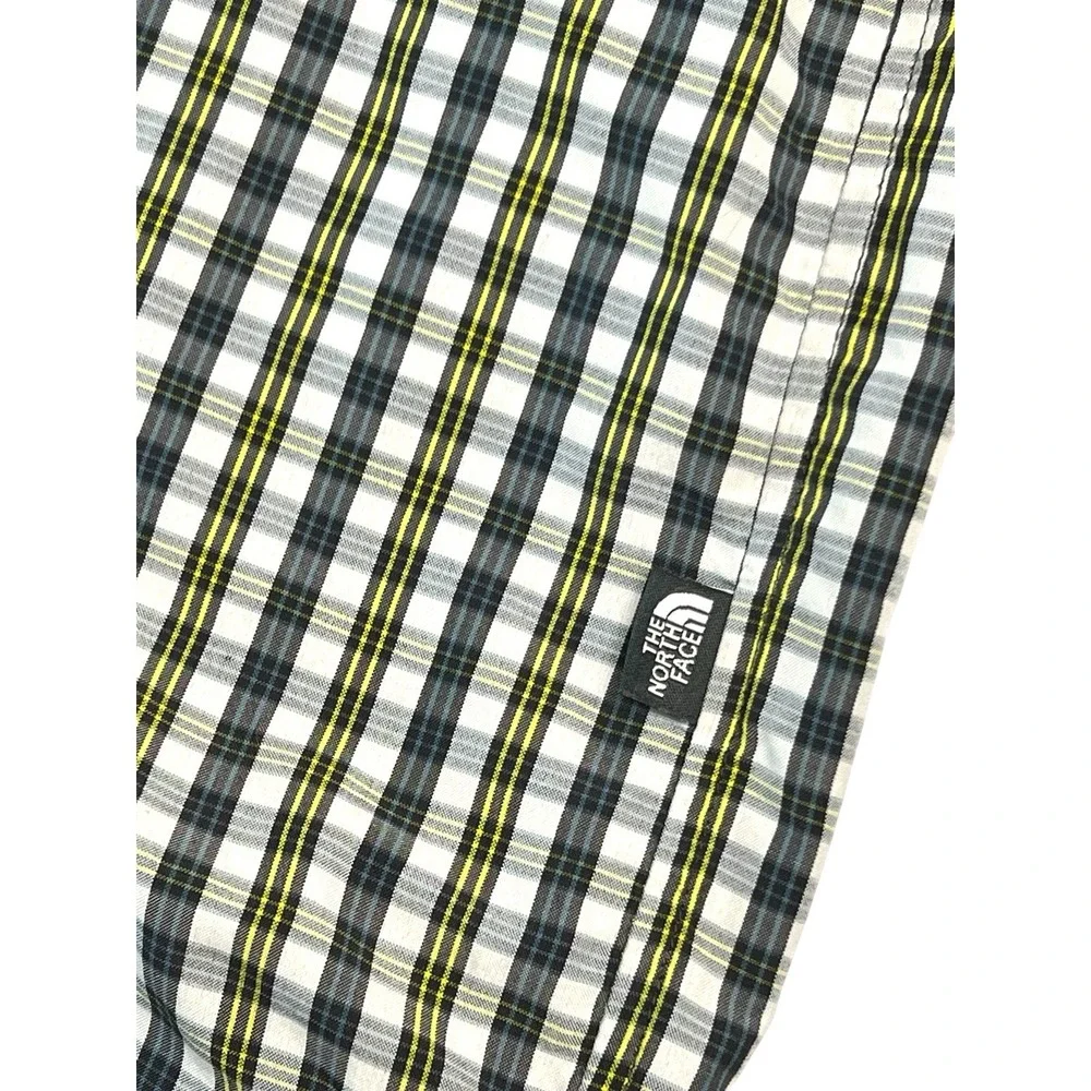 The North Face Mens Small Black Yellow Plaid Short Sleeve Button Up‎ Shirt